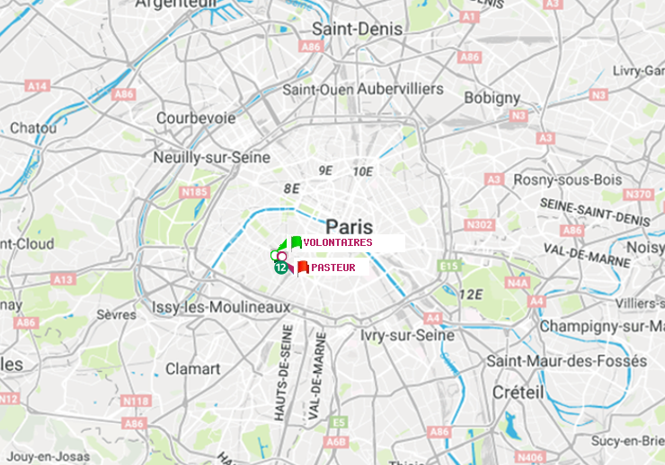 plan itinéraire ratp de Volontaires à Pasteur