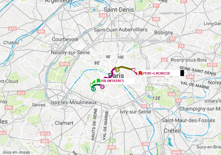 plan itinéraire ratp de Volontaires à Père-Lachaise