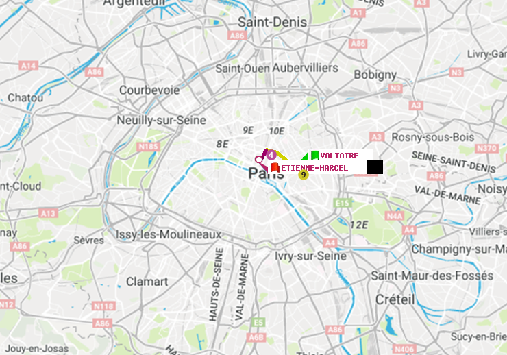 plan itinéraire ratp de Voltaire (Léon Blum) à Etienne Marcel
