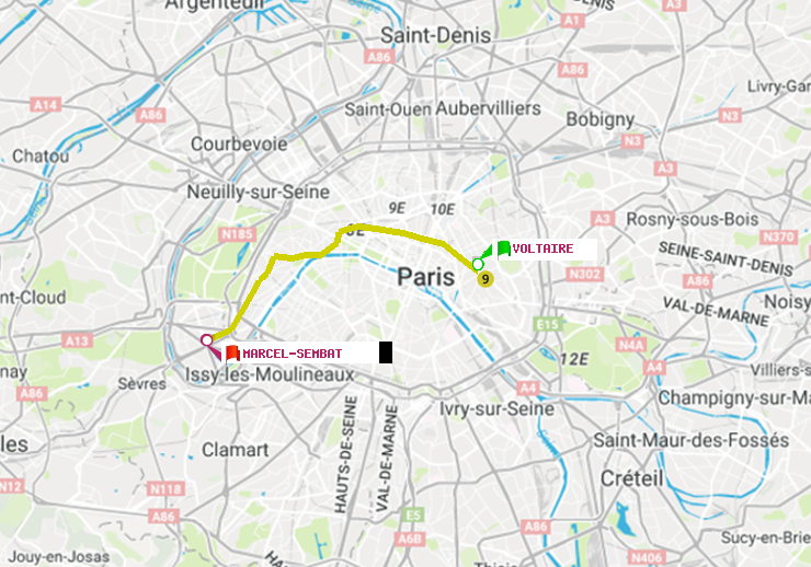 plan itinéraire ratp de Voltaire (Léon Blum) à Marcel Sembat