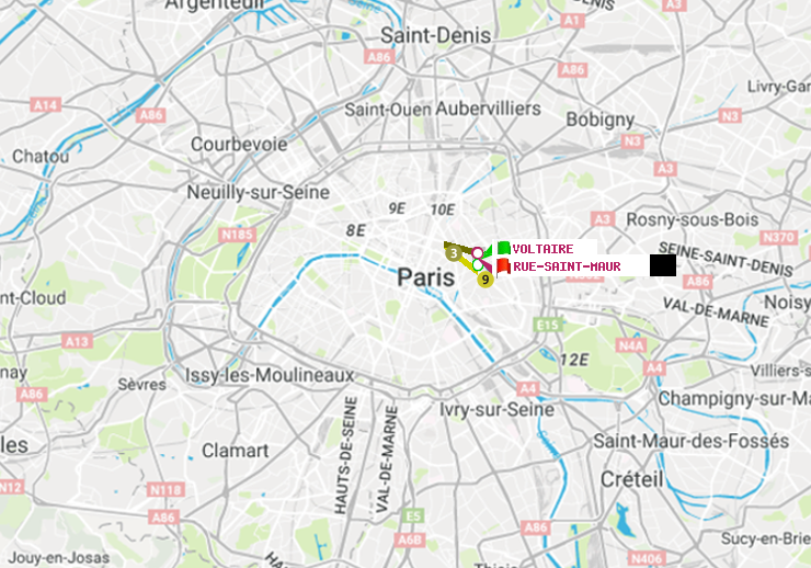 plan itinéraire ratp de Voltaire (Léon Blum) à Rue Saint-Maur
