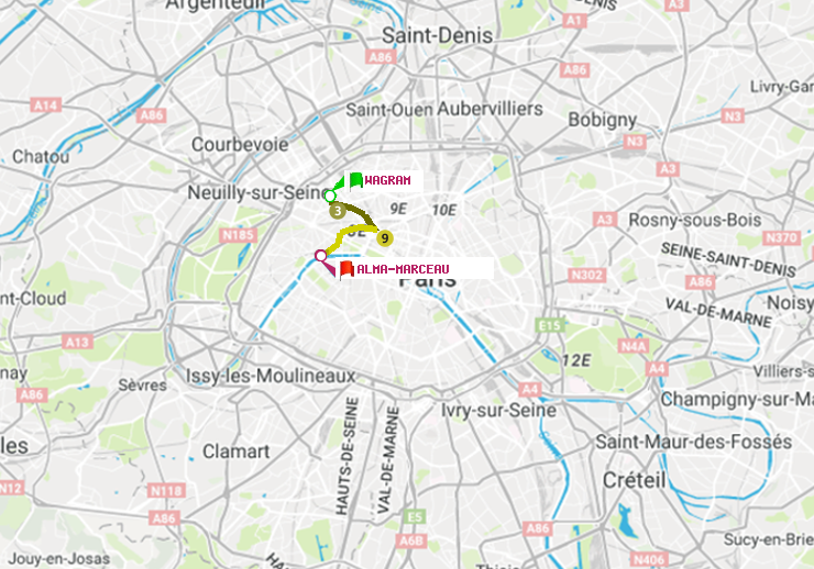 plan itinéraire ratp de Wagram à Alma-Marceau