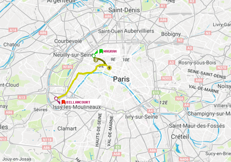 plan itinéraire ratp de Wagram à Billancourt