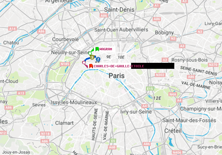 plan itinéraire ratp de Wagram à Charles de Gaulle-Etoile