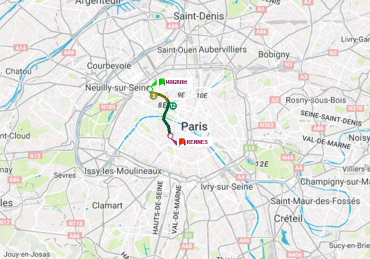 plan itinéraire ratp de Wagram à Rennes