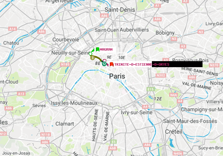plan itinéraire ratp de Wagram à Trinité-d